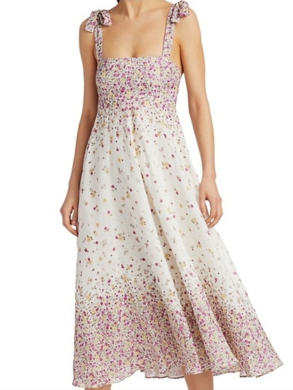 Zimmermann Women's 1 (US 6) 100% Linen Midi Floral Tie Straps With Pockets